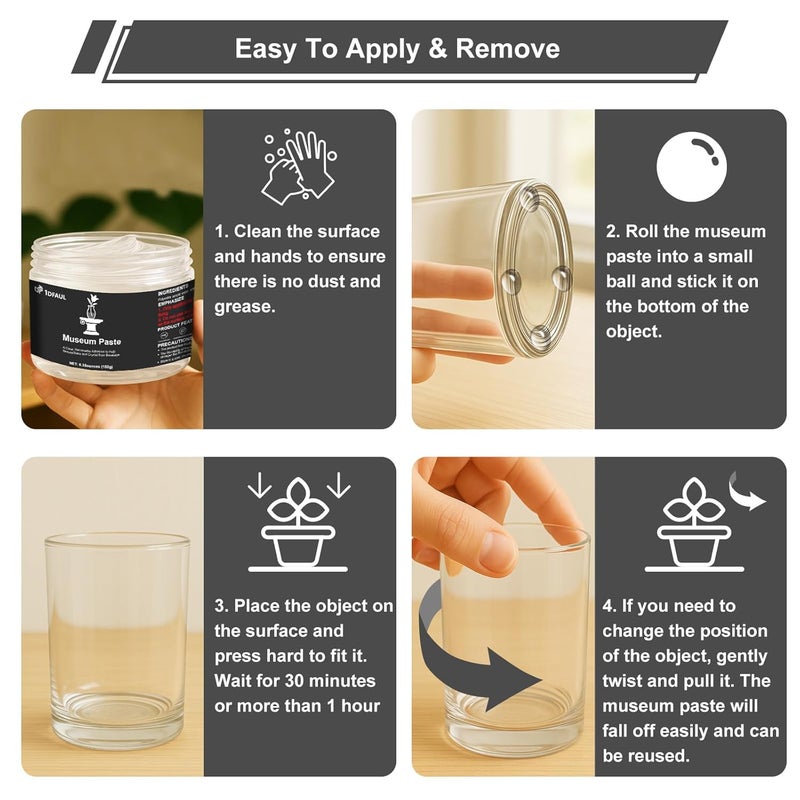 1DFAUL 6.35 oz Exhibits Fixing Gel for Museum, Removable Clear Museum Paste Putty Wax, Reusable & No Residue, Fixed Collection Artifacts and Decorations to Prevent Vibration, Falling - Image 5